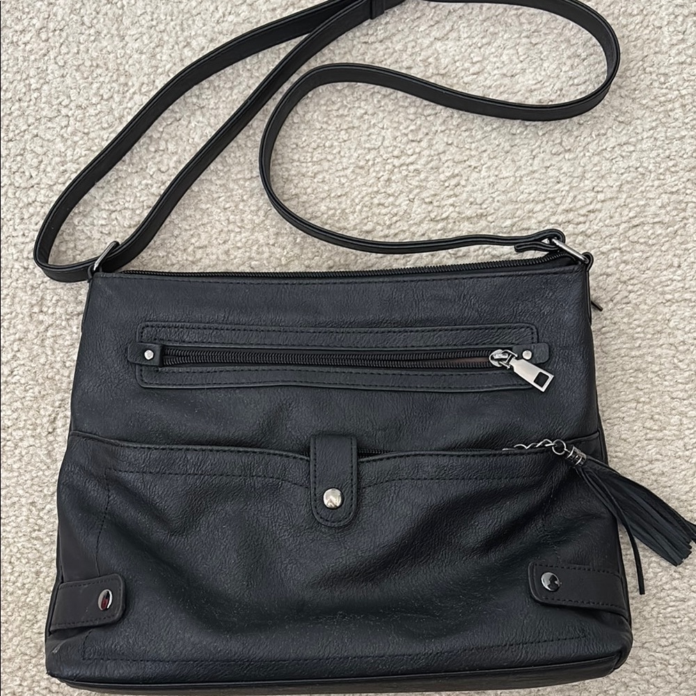 Black Vegan Leather Crossbody Bag